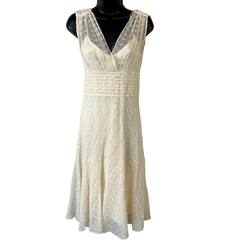 Diane Von Furstenburg Cream Silk Eyelet Dress